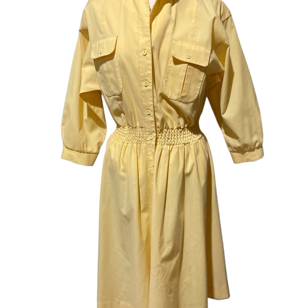 Vintage Willi Of California Women Dress Collared Gathered Waist Pockets Size 12